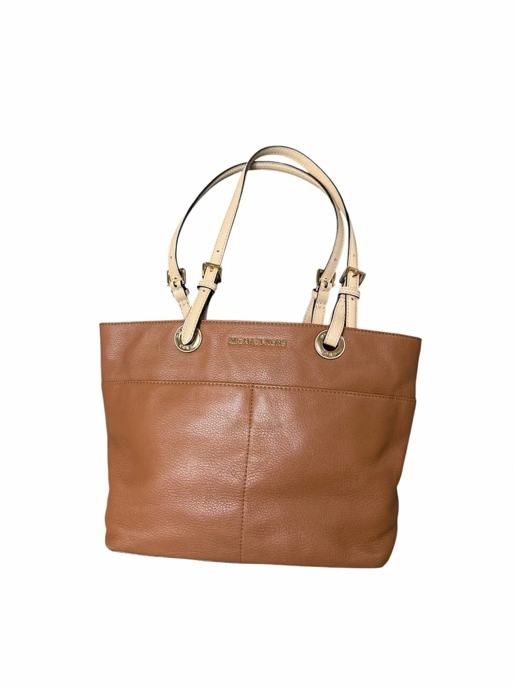 Michael Kors Brown Pebbled Leather Tote Bag Shoulder Purse Gold Hardware Large
